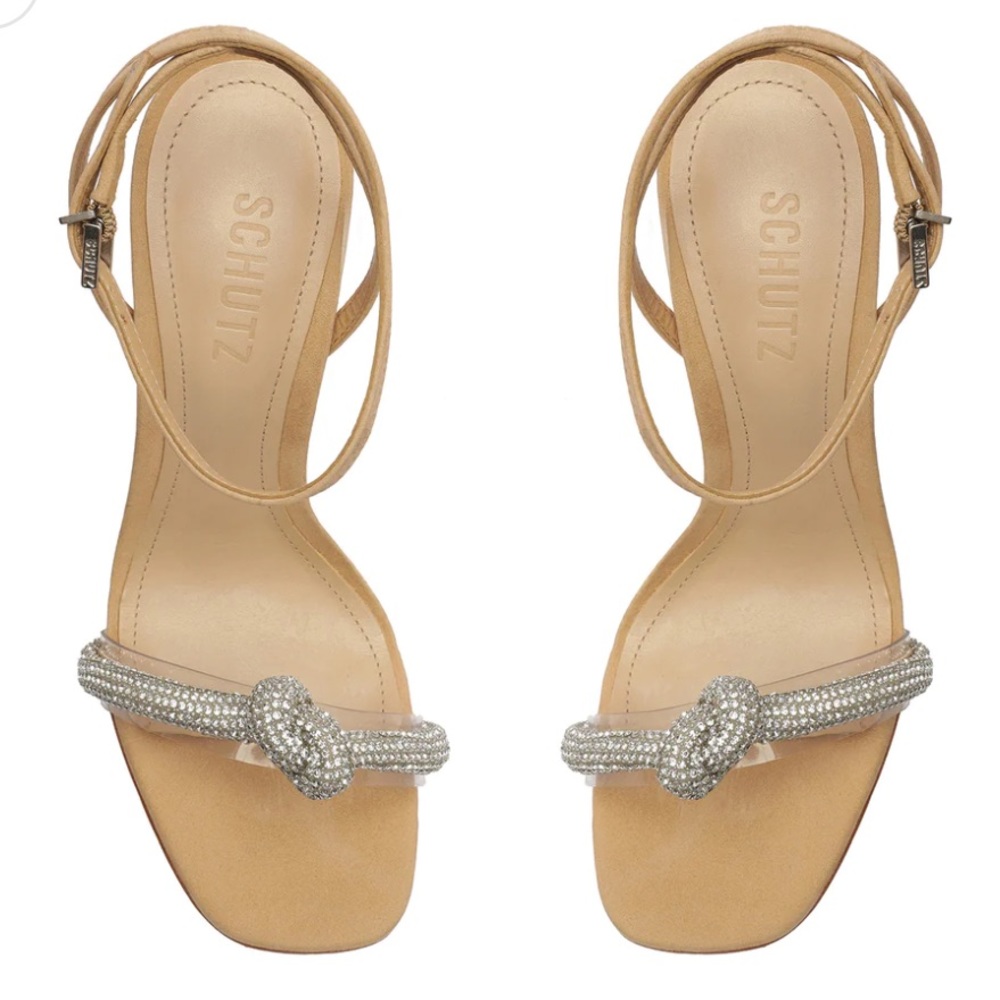 Beautiful SCHUTZ nude high heel sandals with a sophisticated sparkly bow